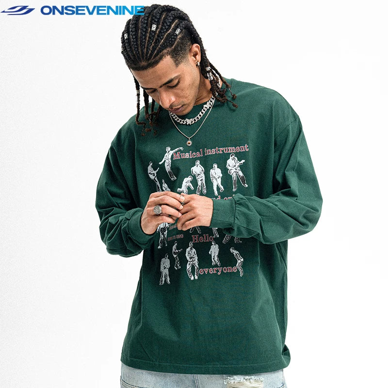 ONSEVENINE Original Fashion Brand Small Neckline 260g Heavy Weight Cotton Long Sleeve T-shirt Men's and Women's Autumn Backing Shirt China-Chic