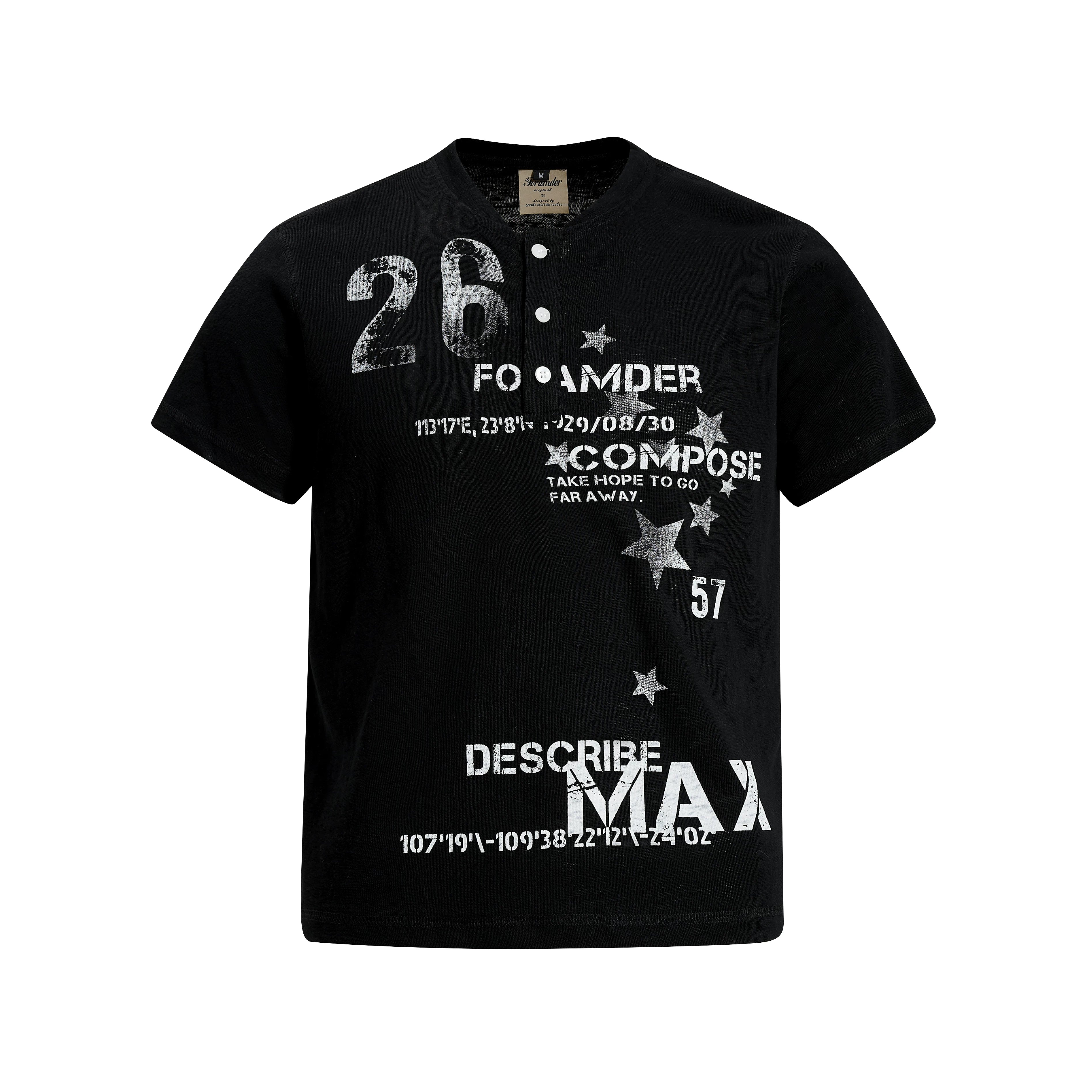 NOMANIAI Vintage-style distressed graphic short-sleeve T-shirt.