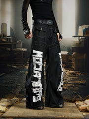 NOMANIAI Coated Loose-Fit Jeans with Large Letter Print.