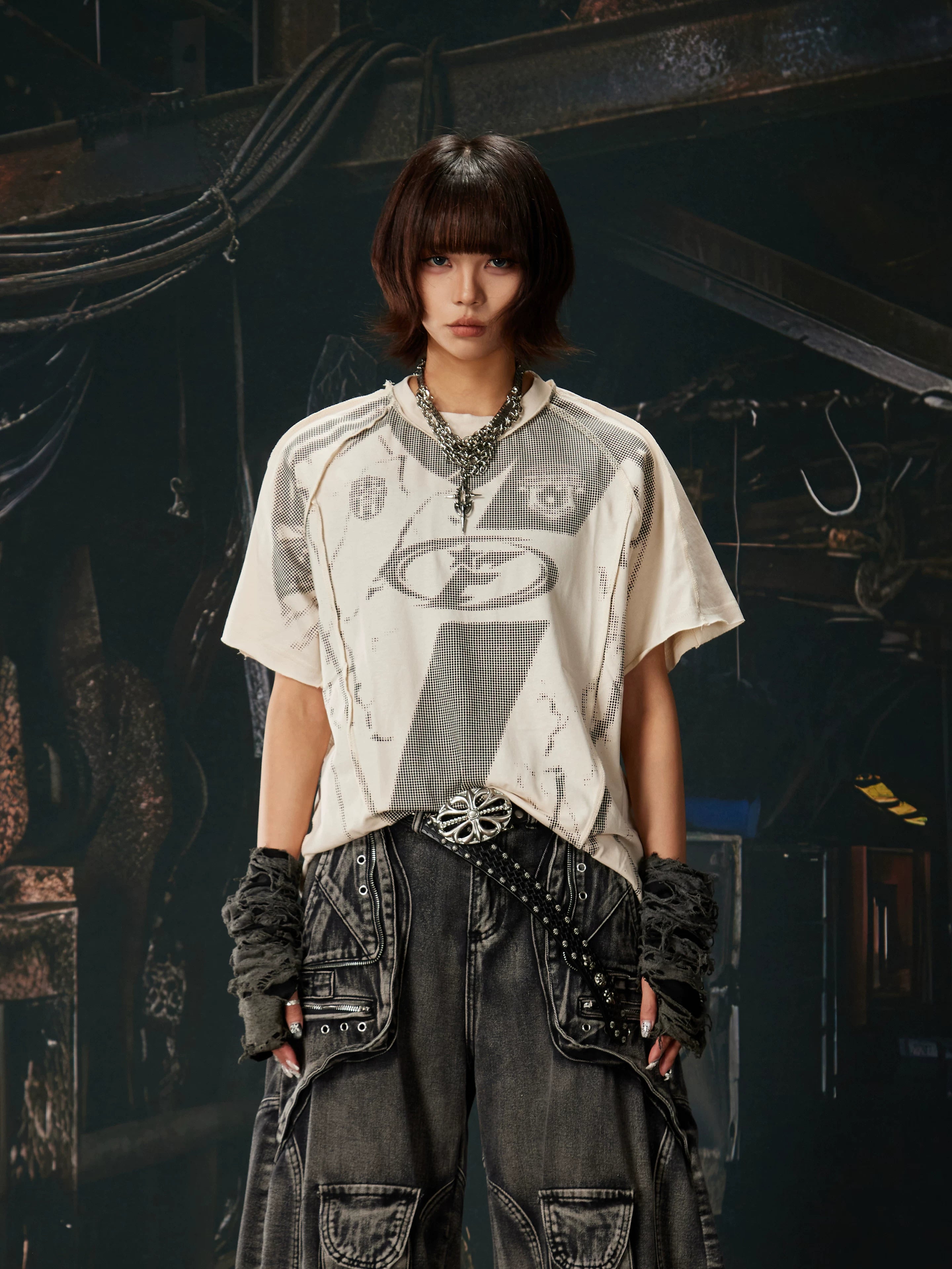 NOMANIAI Loose-fit short-sleeve tee with racing/motorcycle street style