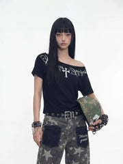 NOMANIAI Women's Printed Slim-Fit Short-Sleeve T-Shirt.
