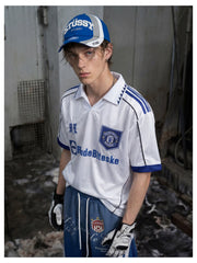 NOMANIAI Fully Embroidered V-Neck Street-Style T-Shirt (Jersey-Inspired).