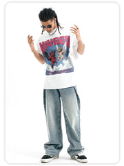 ONSEVENINE Men's Heavyweight 300g Pure Cotton Street-Style Hip-Hop T-Shirt.