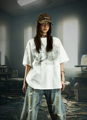 NOMANIAI Printed Crew-Neck Short-Sleeve Loose-Fit Breathable Cotton T-Shirt.