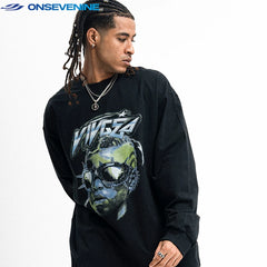 ONIVENINE heavyweight pure cotton American street original design trendy long sleeved T-shirt men's autumn top base shirt