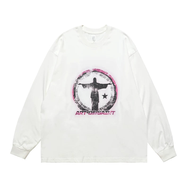 ONIVENINE American Street Loose Small Collar Heavy Cotton Long Sleeve T-shirt Men's and Women's Spring and Autumn Base Top