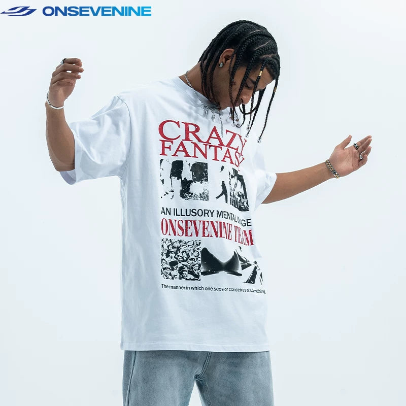 ONS EVENT Original Trendy Brand American Street 280g Heavy Cotton Small Collar Short sleeved T-shirt for Men and Women Summer