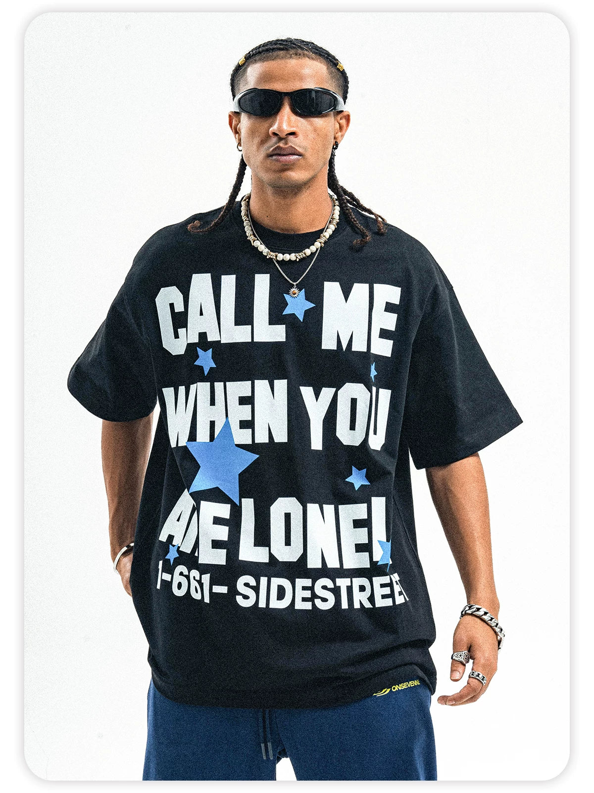 ONSEVENINE Pure Cotton Street-Style Letter-Print Short-Sleeve T-Shirt with Small Neckline.