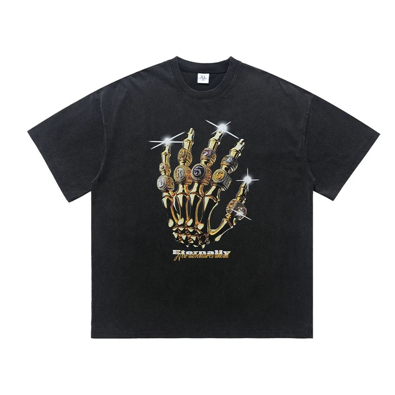 Heavy duty pure cotton retro short sleeved T-shirt 300g washed to make old American street style top