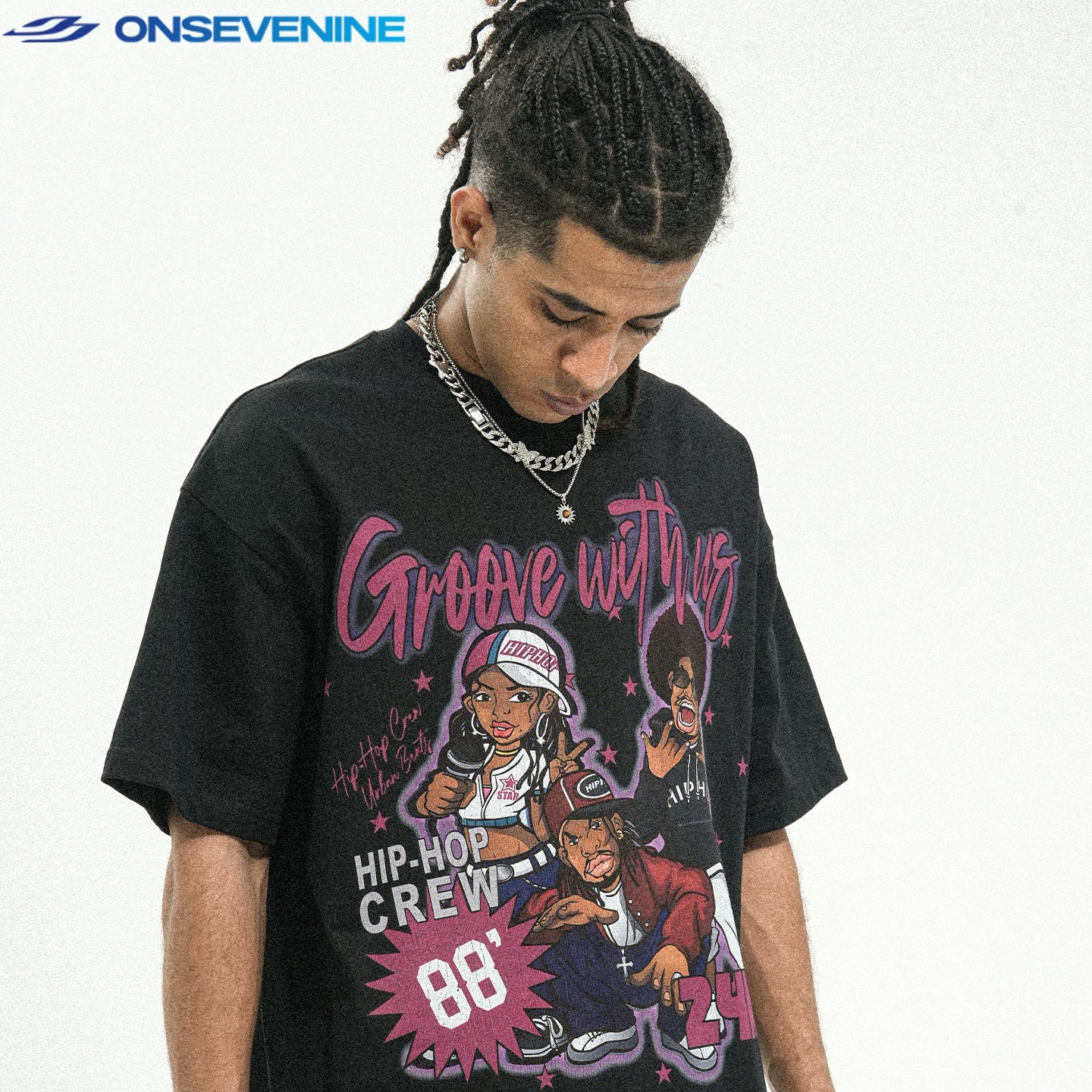 ONSEVENINE American short sleeve T-shirt Men's Summer New Heavy Weight Cotton 300g Small Neckline Loose Hip Hop China-Chic