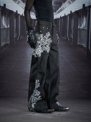 NOMANIAI Stylish Street-Style Casual Printed Kick-Flare Jeans.