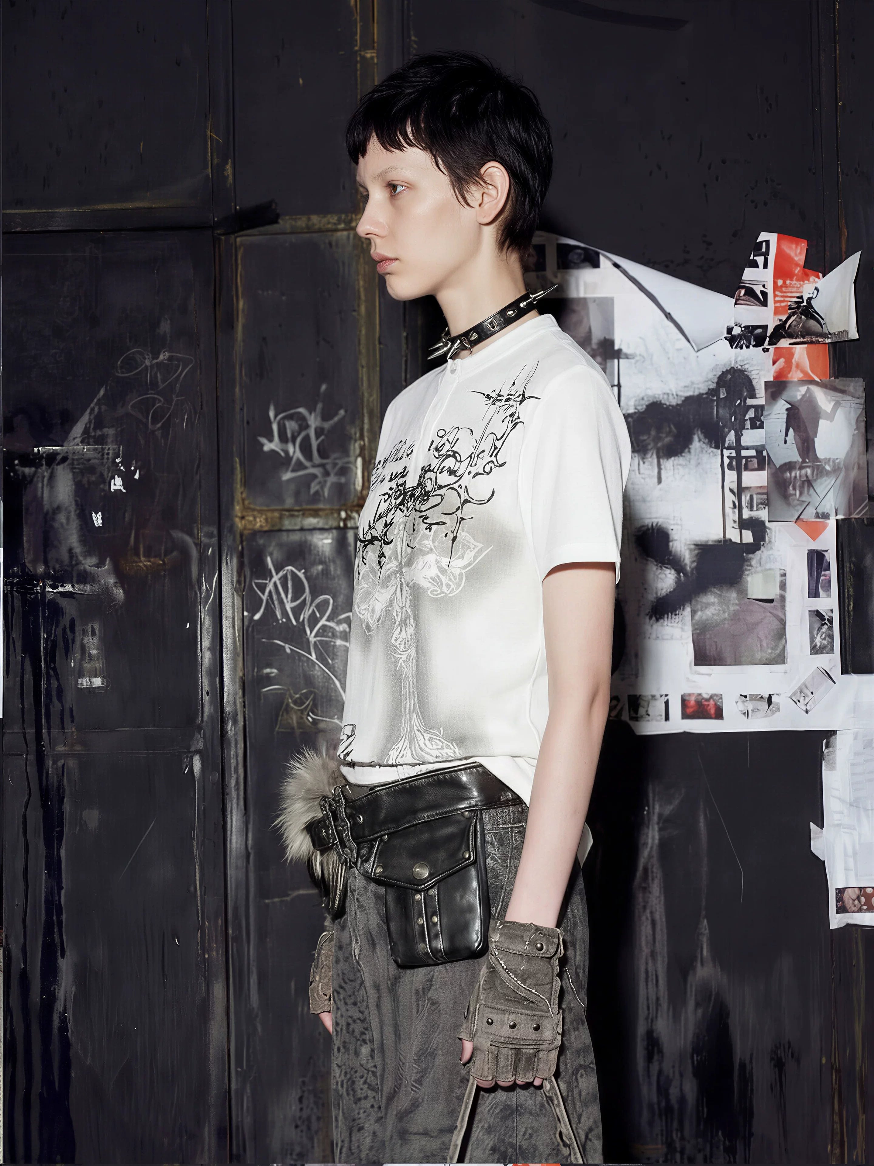 NOMANIAI Short-sleeved T-shirt with cross print.