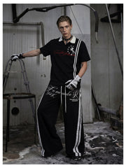 NOMANIAI Star and Warhorse Embroidery Jersey Polo Shirt – Sporty Streetwear Style.