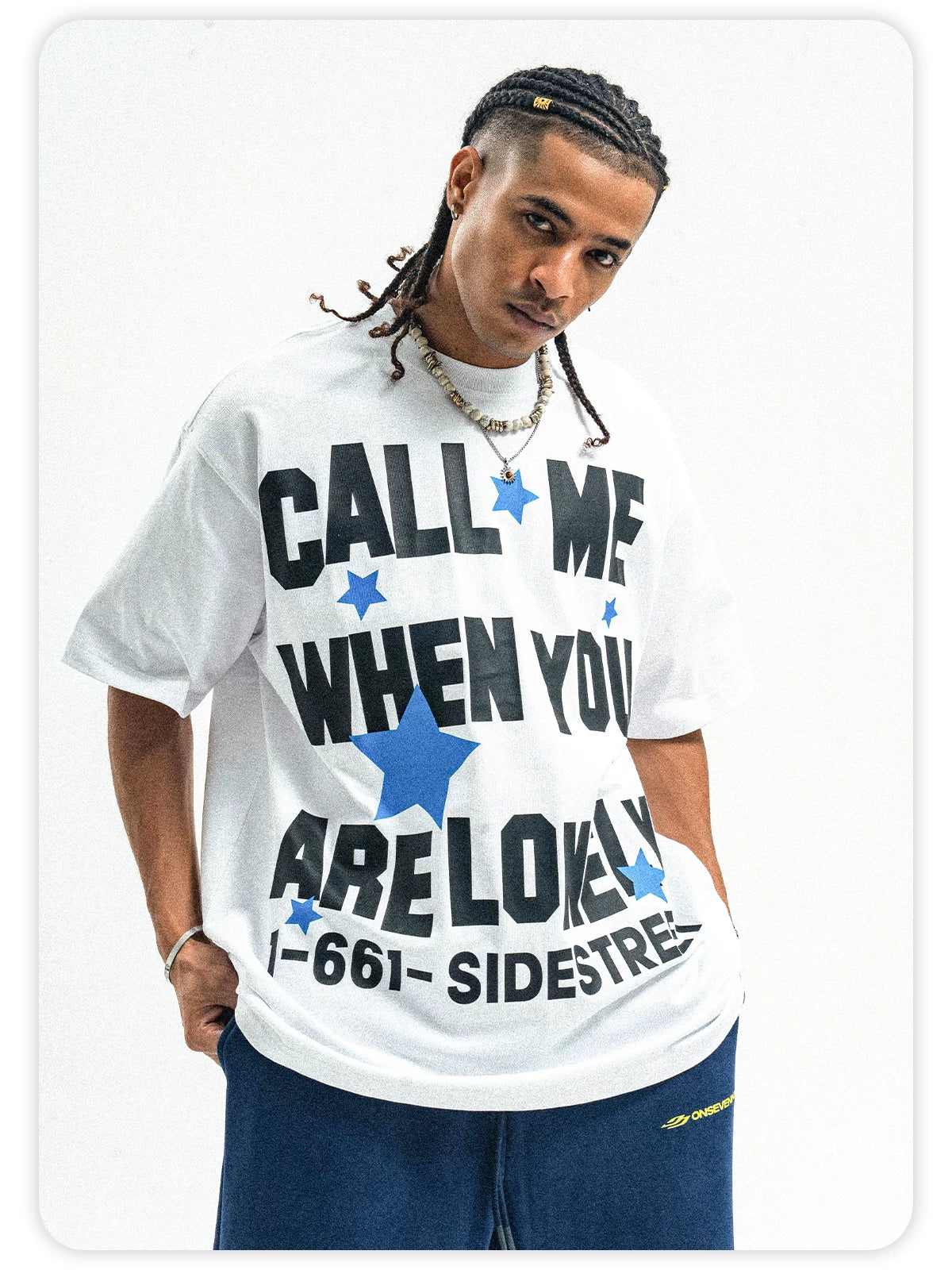 ONSEVENINE Pure Cotton Street-Style Letter-Print Short-Sleeve T-Shirt with Small Neckline.