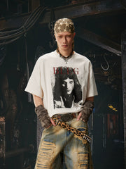 NOMANIAI  Retro Loose-Fit Pure Cotton Short-Sleeve T-Shirt: A Tribute to Rock Pioneers.