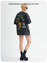 ONSEVENINE Vintage-style, distressed, loose-fit short-sleeve tee (unisex).
