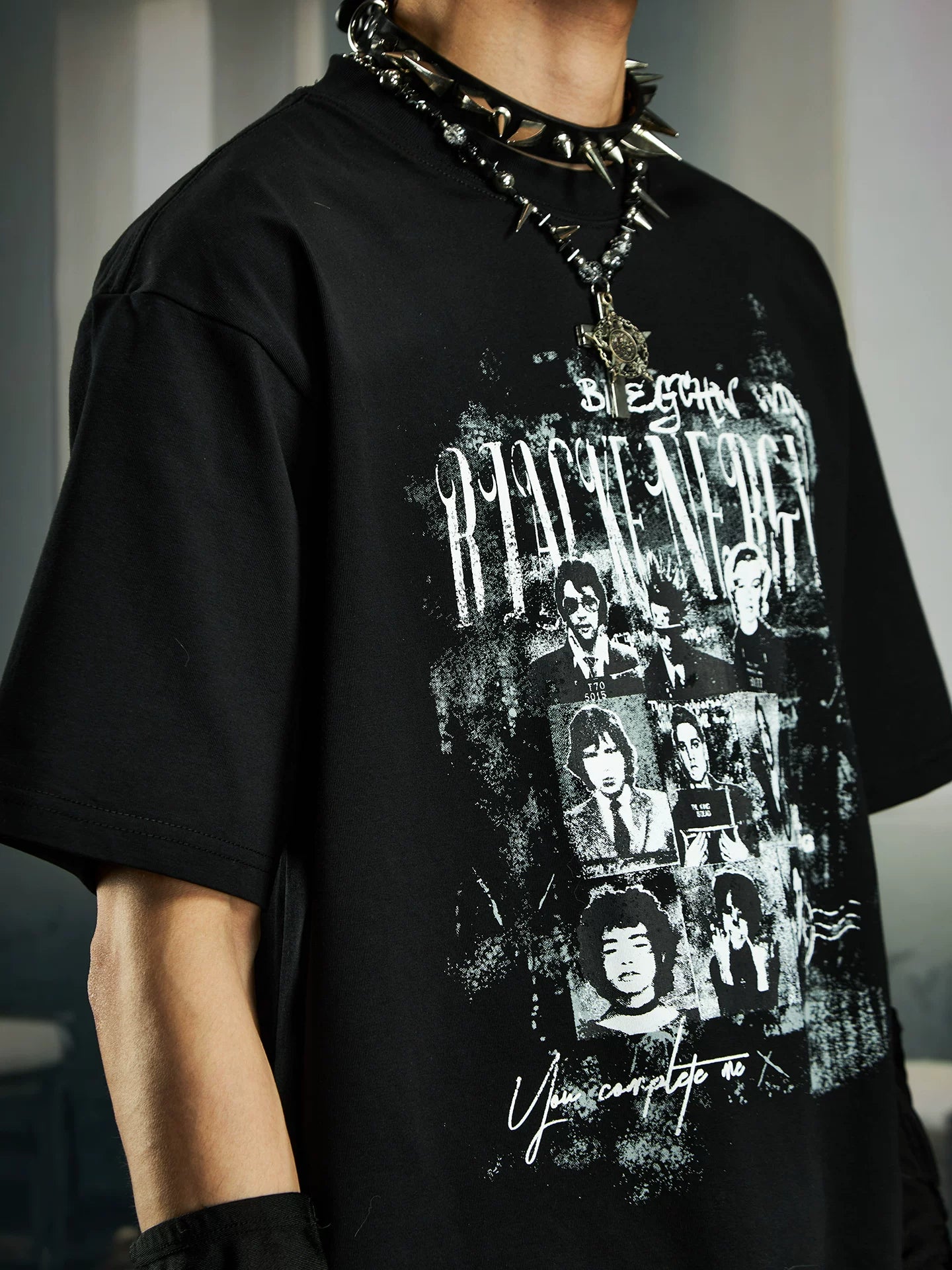 NOMANIAI Retro-print loose-fit casual streetwear T-shirt.