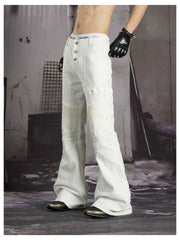 NOMANIAI 3D-cut studded slim-fit slight-flare street-style jeans.
