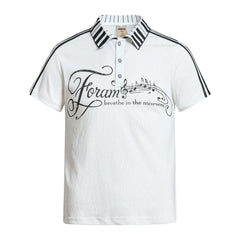 NOMANIAI Y2K Pure Cotton Polo Shirt with Piano Key and Musical Note Print and Collar.