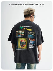 ONSEVENINE Vintage-style, distressed, loose-fit short-sleeve tee (unisex).