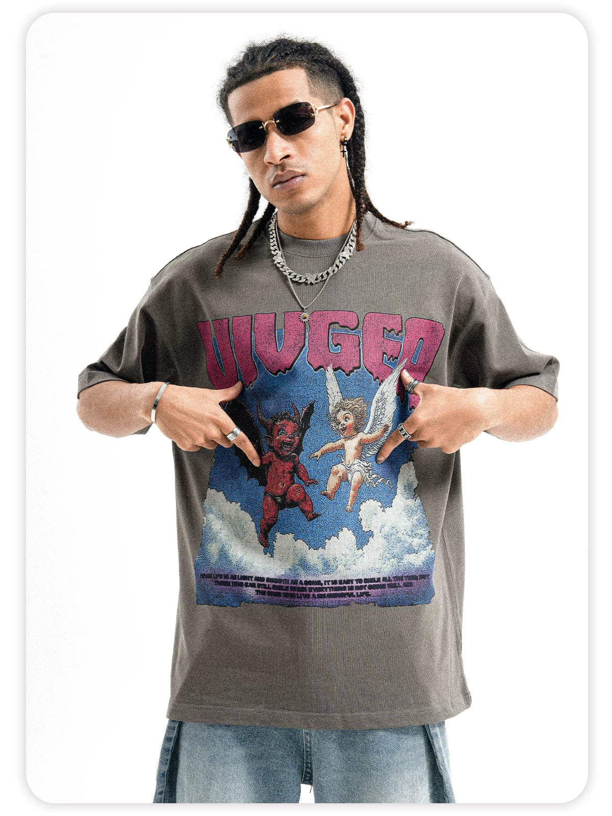 ONSEVENINE Men's Heavyweight 300g Pure Cotton Street-Style Hip-Hop T-Shirt.