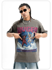 ONSEVENINE Men's Heavyweight 300g Pure Cotton Street-Style Hip-Hop T-Shirt.