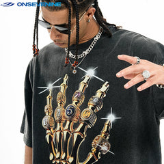 Heavy duty pure cotton retro short sleeved T-shirt 300g washed to make old American street style top
