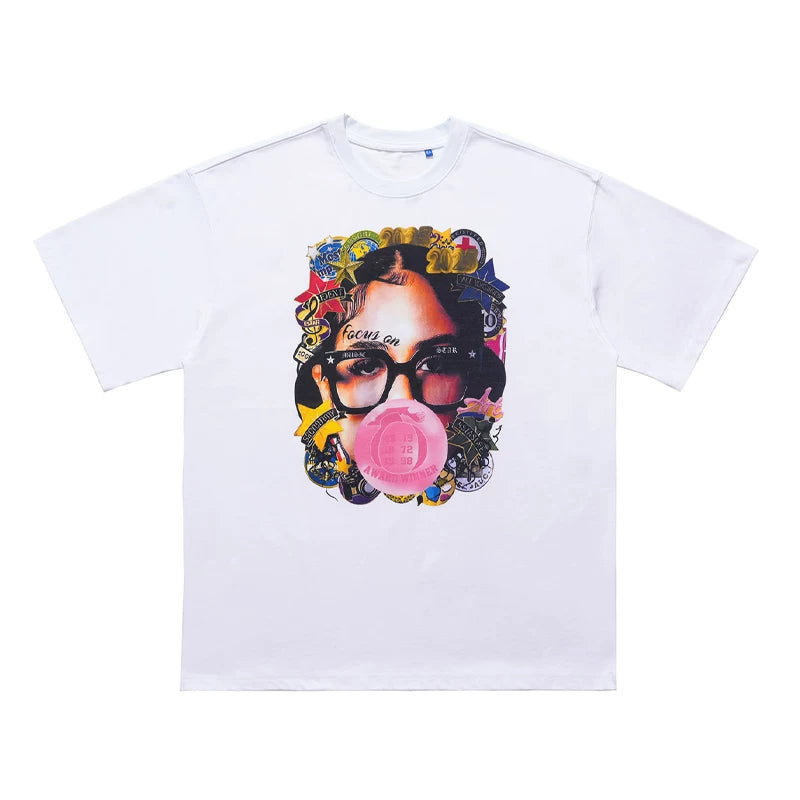 ONIVENINE American fashion brand short sleeved T-shirt for men and women in summer, direct spray printed loose cotton 300g small collar