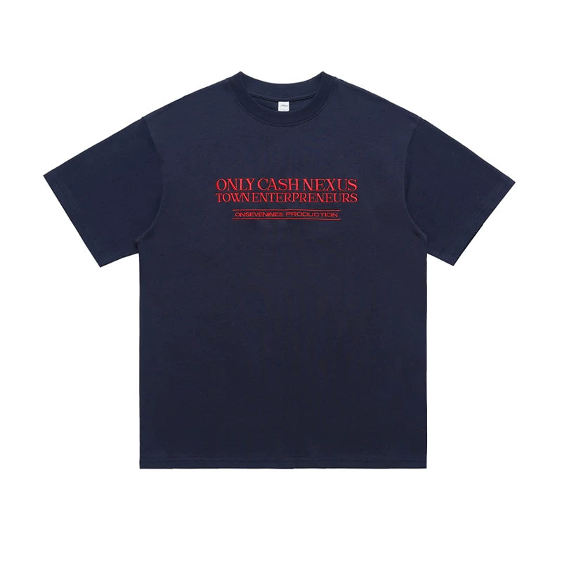 ONSEVENINE China-Chic 260g Small Neckline Heavy Weight Cotton Embroidery Letters Loose Short Sleeve T-shirts for Men and Women Summer