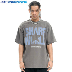 ONIVENINE American fashion brand short sleeved T-shirt for men and women in summer, direct spray printed loose cotton 300g small collar