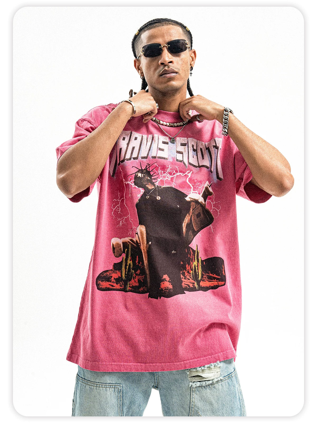 ONSEVENINE Trendy vintage-style washed short-sleeve T-shirt.