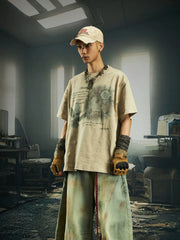 NOMANIAI Printed Crew-Neck Short-Sleeve Loose-Fit Breathable Cotton T-Shirt.