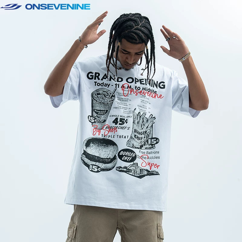 ONSEVENINE American Street 280g Heavy Weight Cotton Small Neckline Fashion Brand Short Sleeve T-shirt Men's Summer China-Chic ins