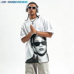 ONS EVENT Original Trendy Brand American Street Small Collar 300g Pure Cotton Printed Short sleeved T-shirt for Men and Women in Summer