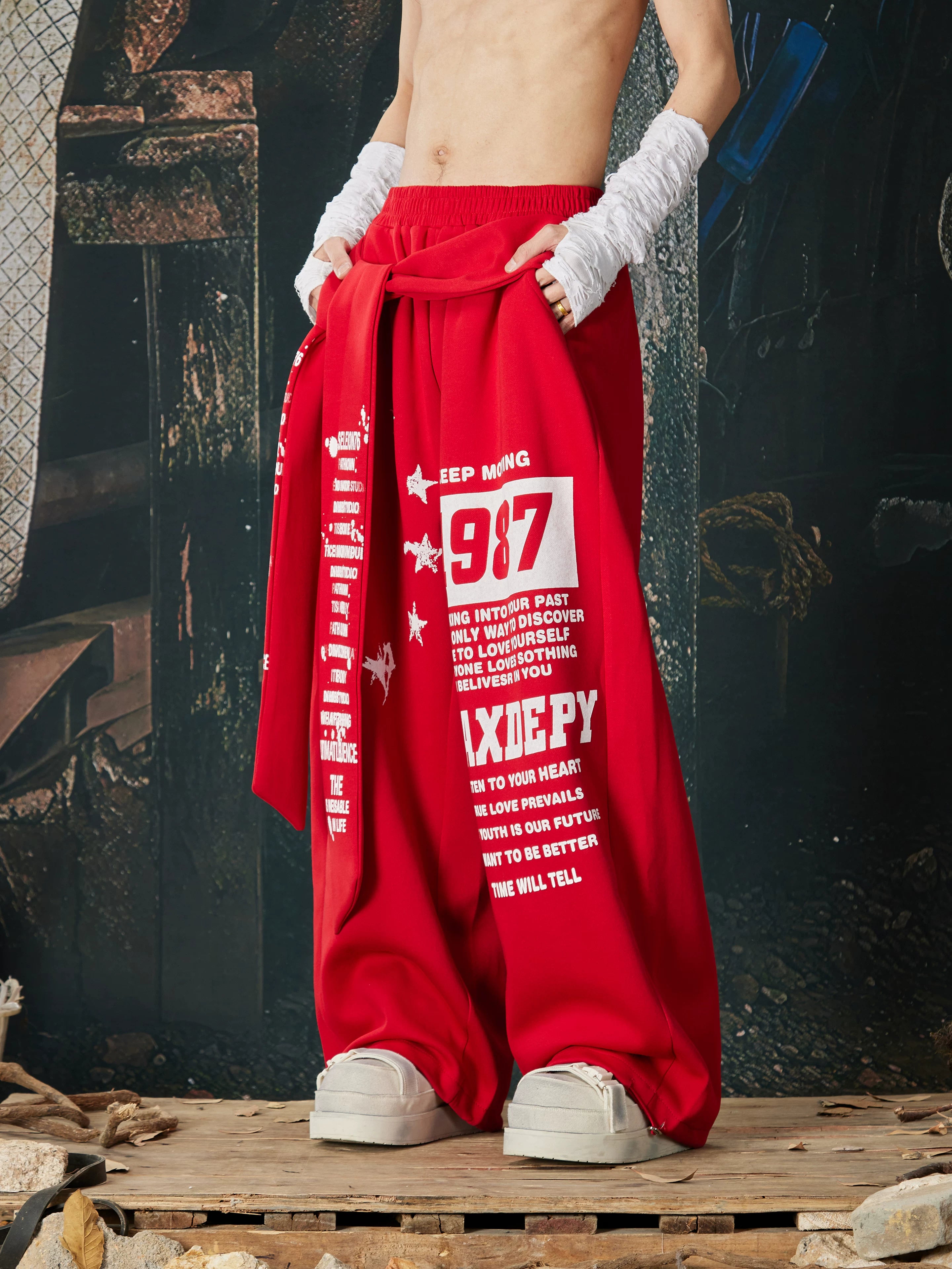 NOMANIAI Printed Drawstring Elastic-Waist Loose Casual Sweatpants.