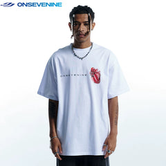 ONSEVENINE China-Chic Heavy Weight Cotton Small Neckline Boys' T-shirt Short Sleeve Women's Summer Loose Couple's Half Sleeve t