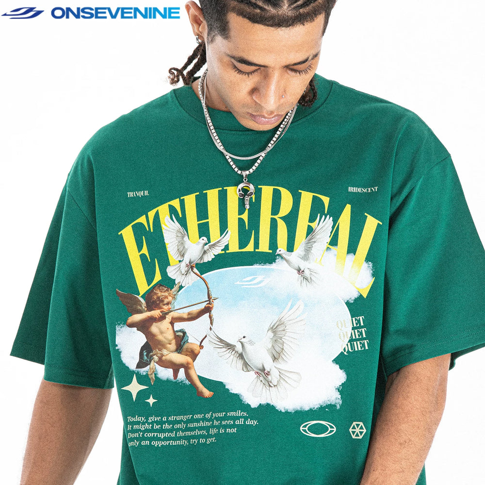 ONS EVENT Original Trendy Brand American Street Small Collar 280g Hiphop Loose Street Dance Short sleeved T-shirt for Men