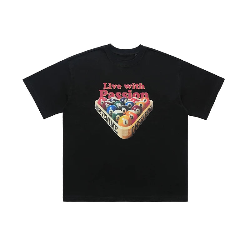 ONSEVENINE China-Chic 300g small neckline American street high street ins fashion brand loose short sleeve T-shirt men's summer