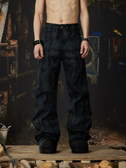 NOMANIAI Dark-coated rivet micro-flared jeans.