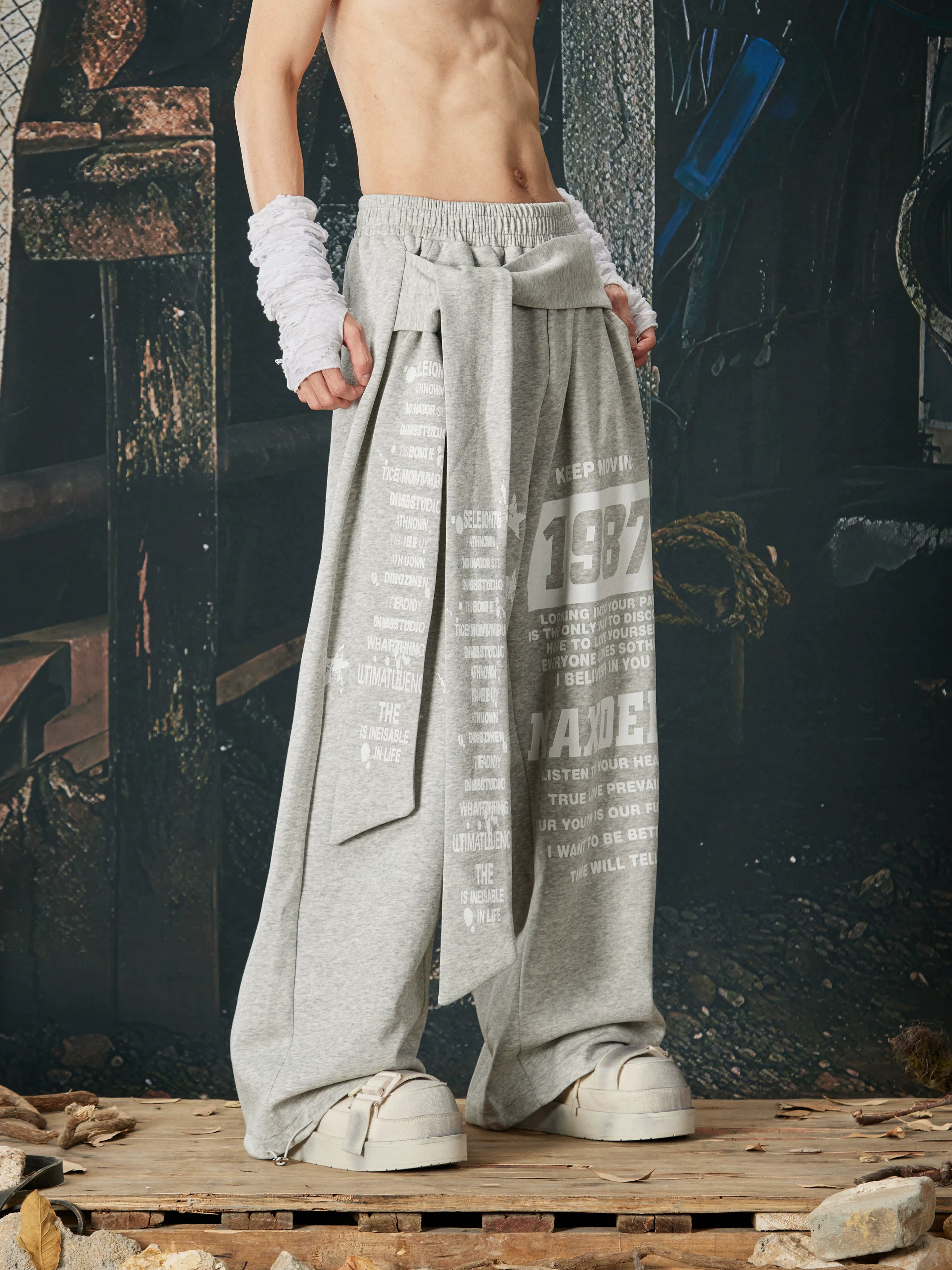 NOMANIAI Printed Drawstring Elastic-Waist Loose Casual Sweatpants.