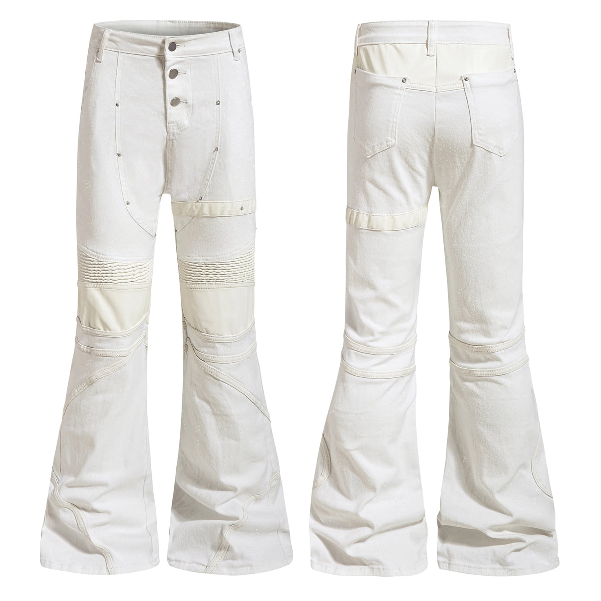 NOMANIAI 3D-cut studded slim-fit slight-flare street-style jeans.
