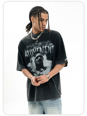 ONSEVENINE Black short-sleeve T-shirt in washed, vintage-style pure cotton.