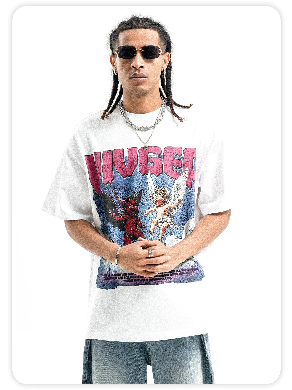 ONSEVENINE Men's Heavyweight 300g Pure Cotton Street-Style Hip-Hop T-Shirt.