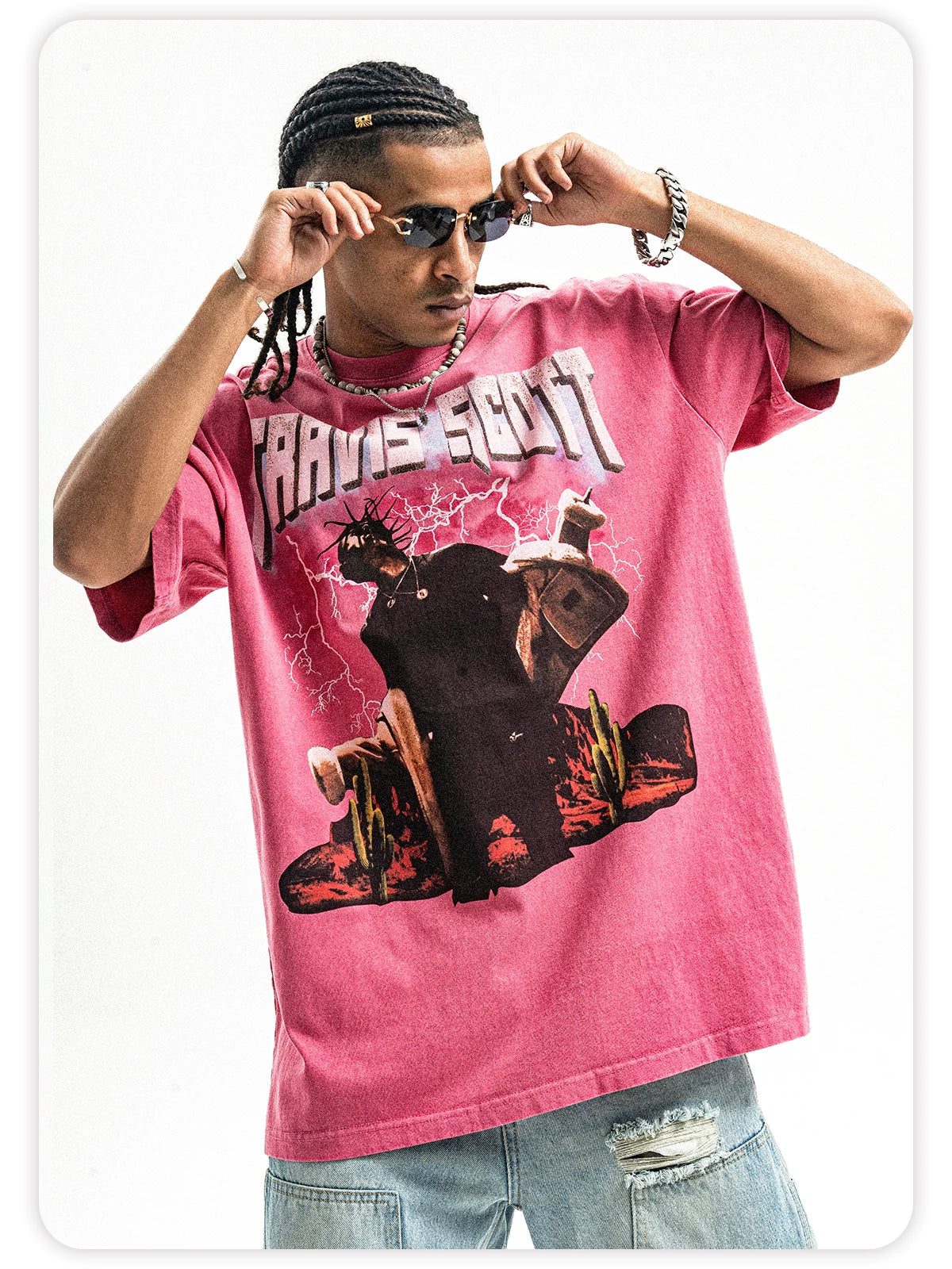 ONSEVENINE Trendy vintage-style washed short-sleeve T-shirt.