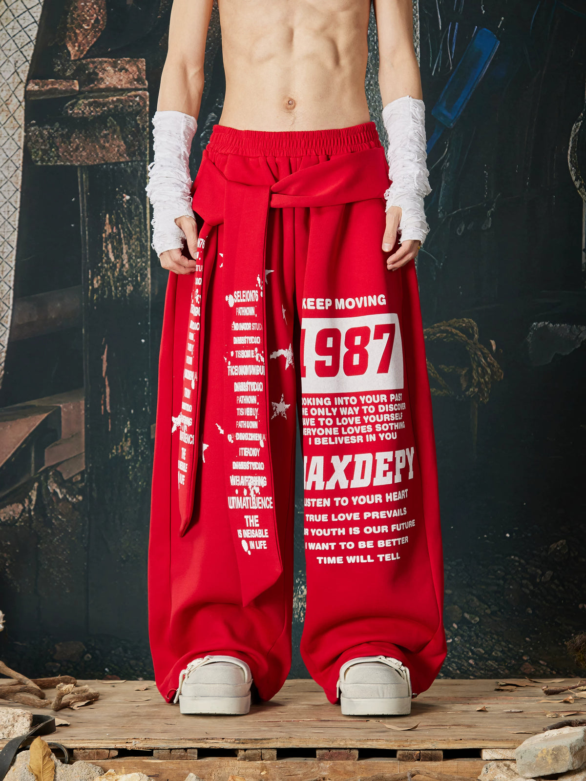 NOMANIAI Printed Drawstring Elastic-Waist Loose Casual Sweatpants.