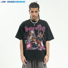 ONSEVENINE American short sleeve T-shirt Men's Summer New Heavy Weight Cotton 300g Small Neckline Loose Hip Hop China-Chic
