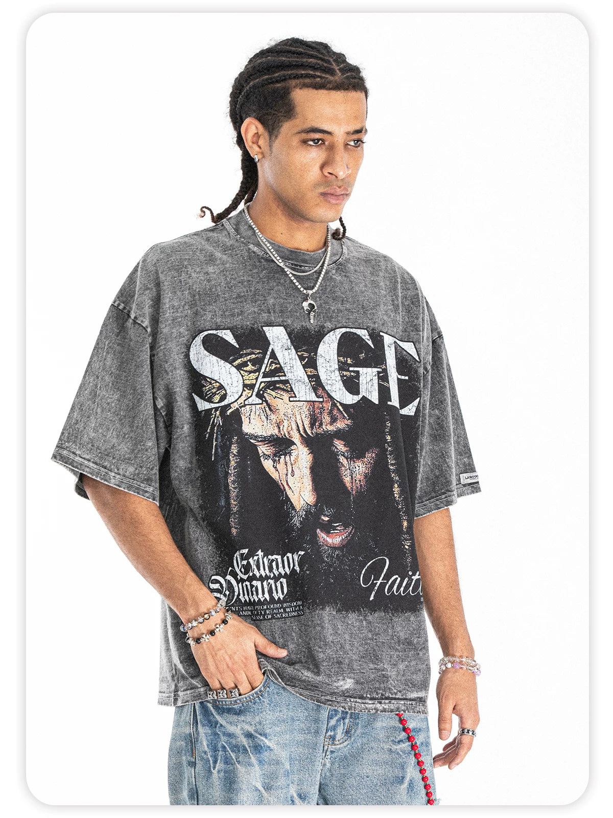 ONSEVENINE American-style washed and distressed short-sleeve T-shirt.