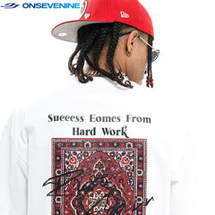 ONS EVENT 300g Heavy Cotton Small Collar American Street Hip Hop Loose Short Sleeve T-shirt for Men Summer