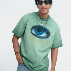 ONS VENINE American washed retro distressed gradient distressed edge 260g small collar short sleeved T-shirt men's summer