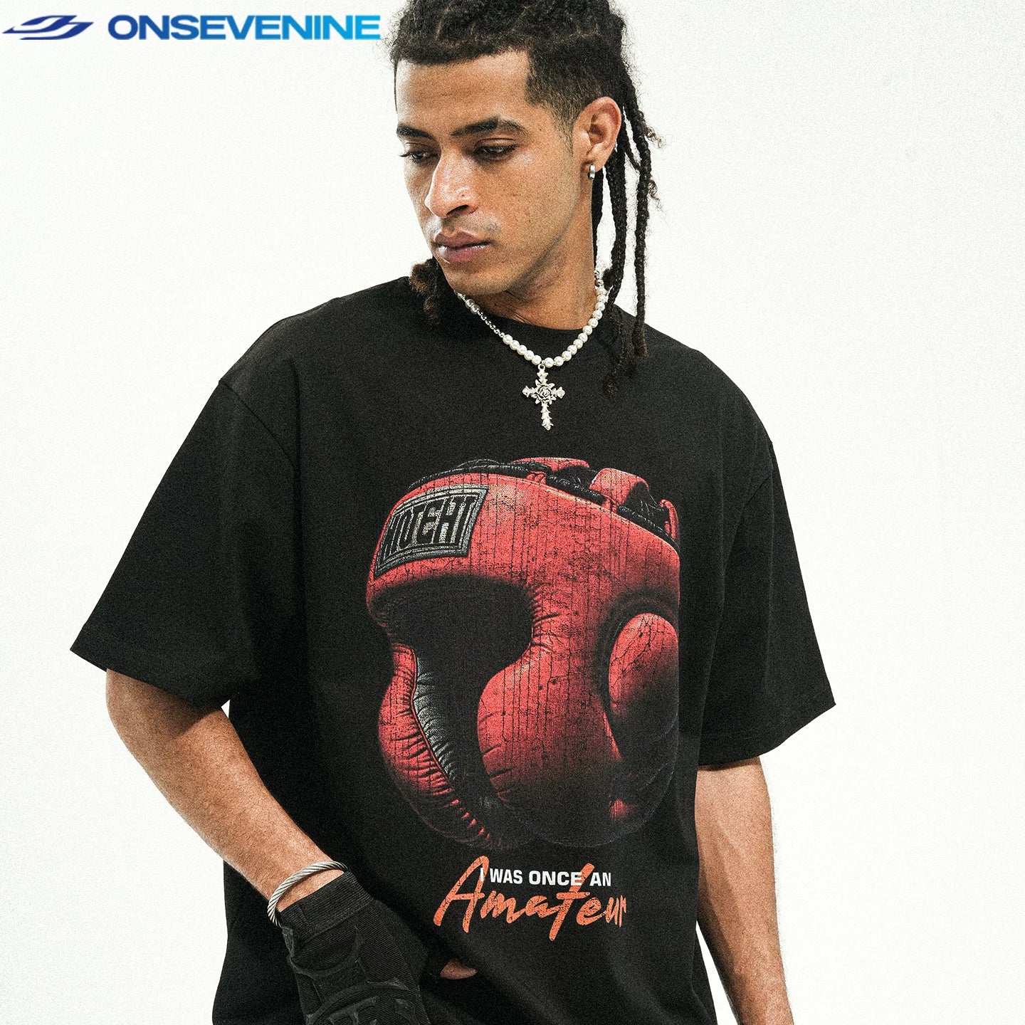 ONIVENINE American Street Small Collar 280g Heavy Cotton Short sleeved T-shirt for Men and Women Summer Loose Hip Hop